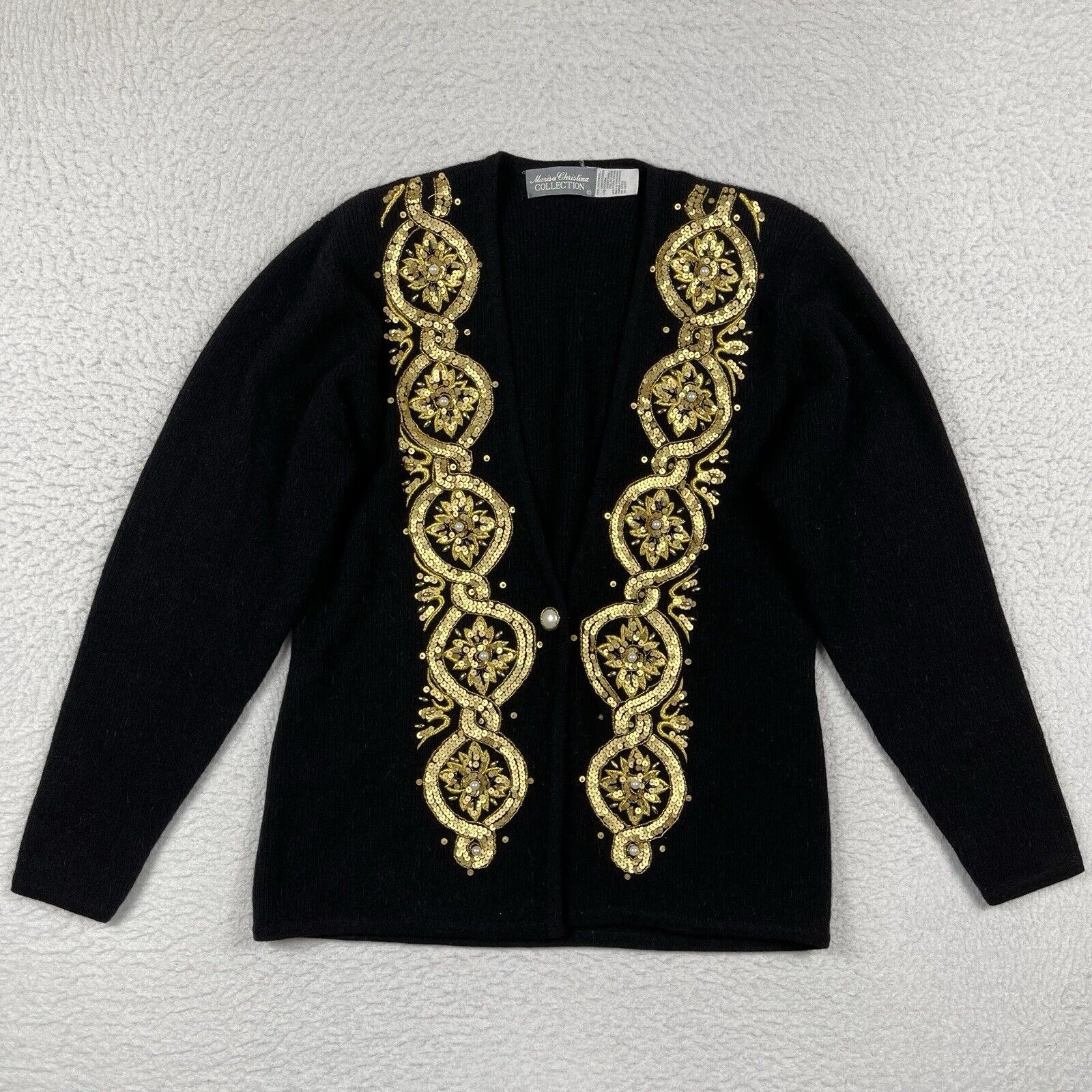 Marisa Christina Sweater Womens Large Cardigan Sequins Lambswool Angora Vintage